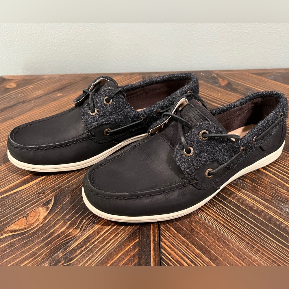 Sperry Koifish Black Wool Boat Shoes